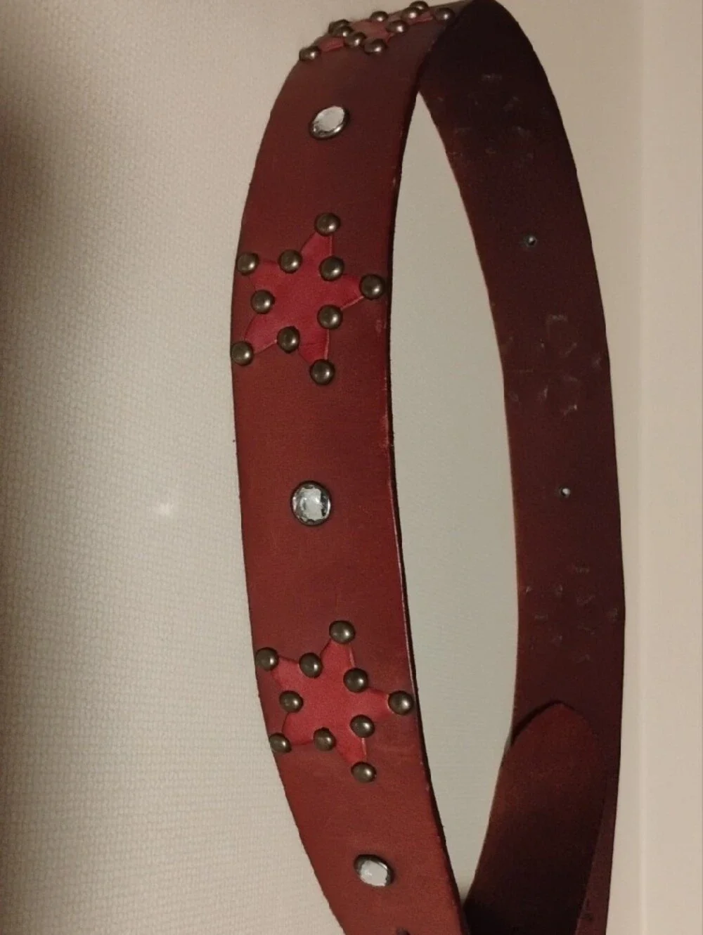 Linea Pelle Embellished Brown Leather Star Stud Belt with Rhinestones